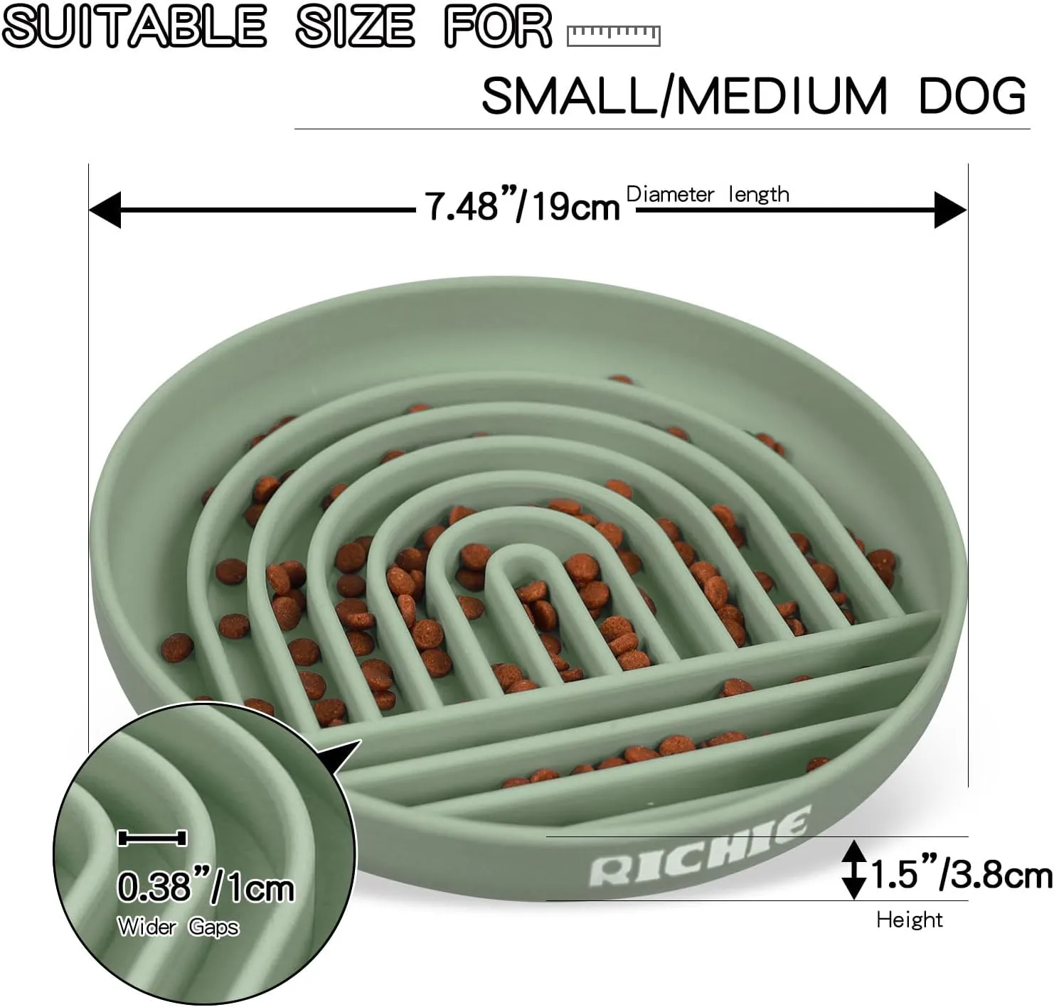 RICHIE Slow Feeder Dog Bowls with Suction Cups, Silicone Puzzle Bowl for Slow Eating, Pets Slow Feeder Non-Slip Design Dishwasher Microwave Safe for Small Medium Dogs, Green