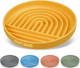 RICHIE Slow Feeder Dog Bowls with Suction Cups, Silicone Puzzle Bowl for Slow Eating, Pets Slow Feeder Non-Slip Design Dishwasher Microwave Safe for Small Medium Dogs, Yellow