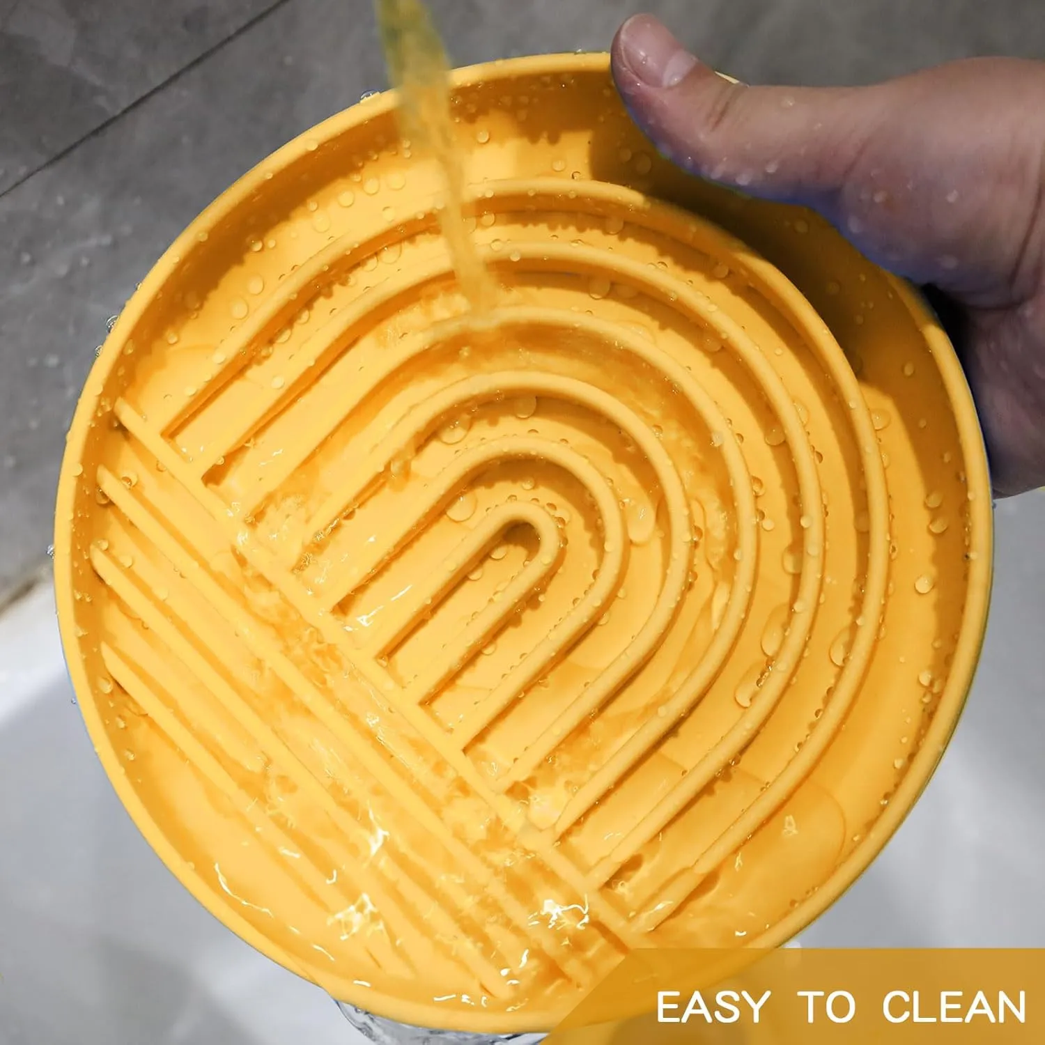 RICHIE Slow Feeder Dog Bowls with Suction Cups, Silicone Puzzle Bowl for Slow Eating, Pets Slow Feeder Non-Slip Design Dishwasher Microwave Safe for Small Medium Dogs, Yellow