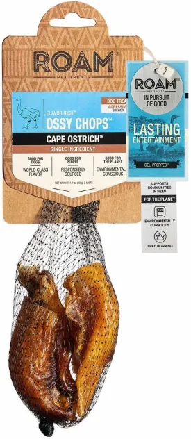 ROAM PET TREATS Ossy Chops 2pk Dog Treats, Single Sourced Novel Proteins Long Lasting Chews Made from Ostrich for Dogs