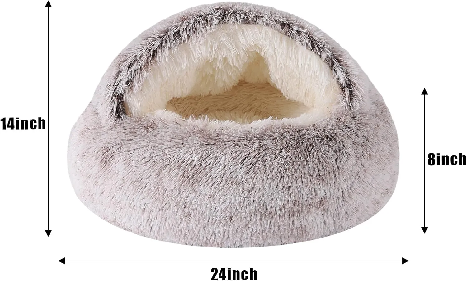 Round Hooded Cat Bed & Dog Bed with Cover Cave, Dog Bed for Small Dogs, Faux Fur Cuddler Round Coved Cat Bed Self Warming Donut Dog Bed Fits up to 22 lbs Pets(Coffee, 24inch x 24inch)