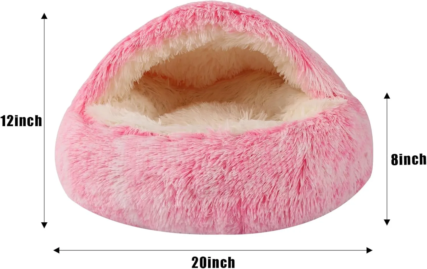 Round Hooded Cat Bed & Dog Bed with Cover Cave, Dog Bed for Small Dogs, Faux Fur Cuddler Round Coved Cat Bed Self Warming Donut Dog Bed (Pink, 20inch x 20inch)