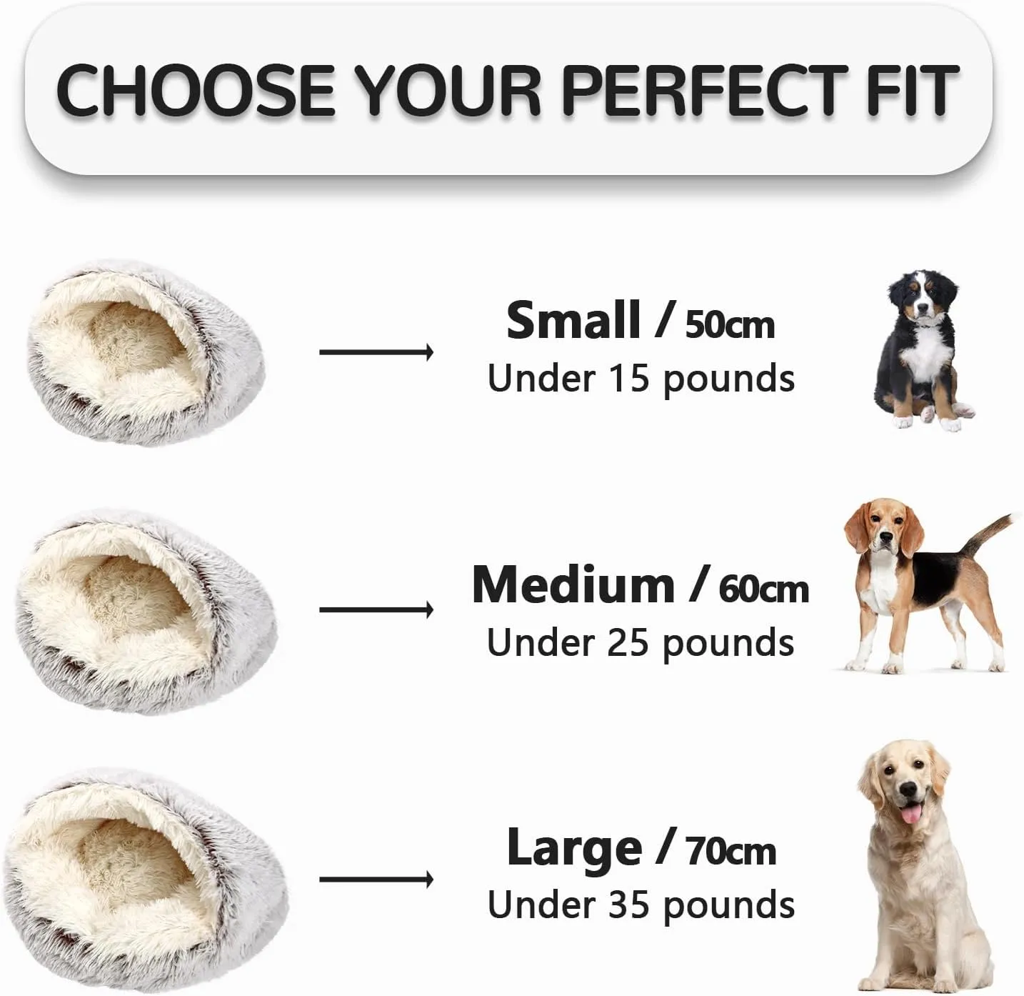 Round Plush Hooded Cat Bed, Fluffy Cozy Anti-Anxiety Dog Cave Beds for Puppy and Kitten, Gifts for Pet Lovers(2424 inch, Grey)