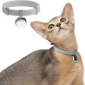 Safety Cat Collar - Gem Tag Set, Quick Release, Non Breakaway, Elastic, Light Weight with Charm (Glacier Silver)