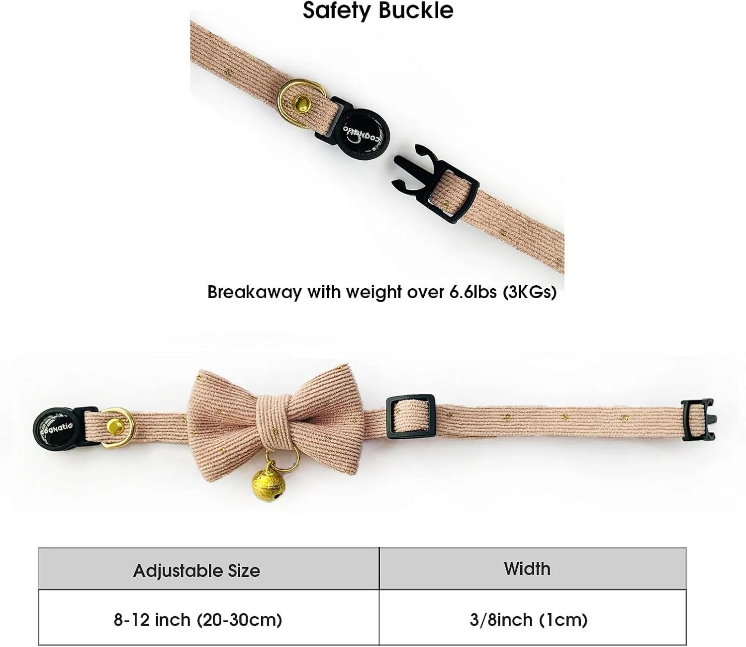 Safety Quick Release Cat Collars, Soft Kitten Collars with Detachable Bow Tie and Bell, Pack of 2, Adjustable 20-30 cm (20-30cm, Pink Cream)