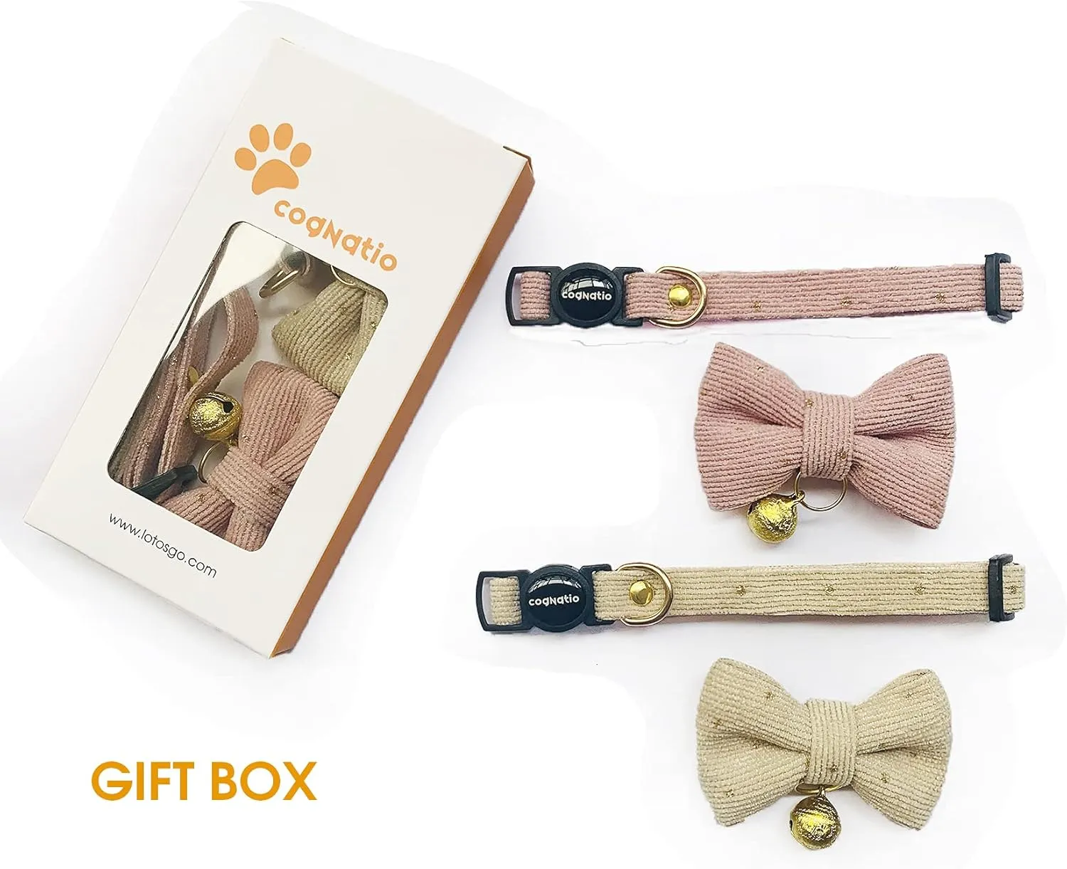 Safety Quick Release Cat Collars, Soft Kitten Collars with Detachable Bow Tie and Bell, Pack of 2, Adjustable 20-30 cm (20-30cm, Pink Cream)