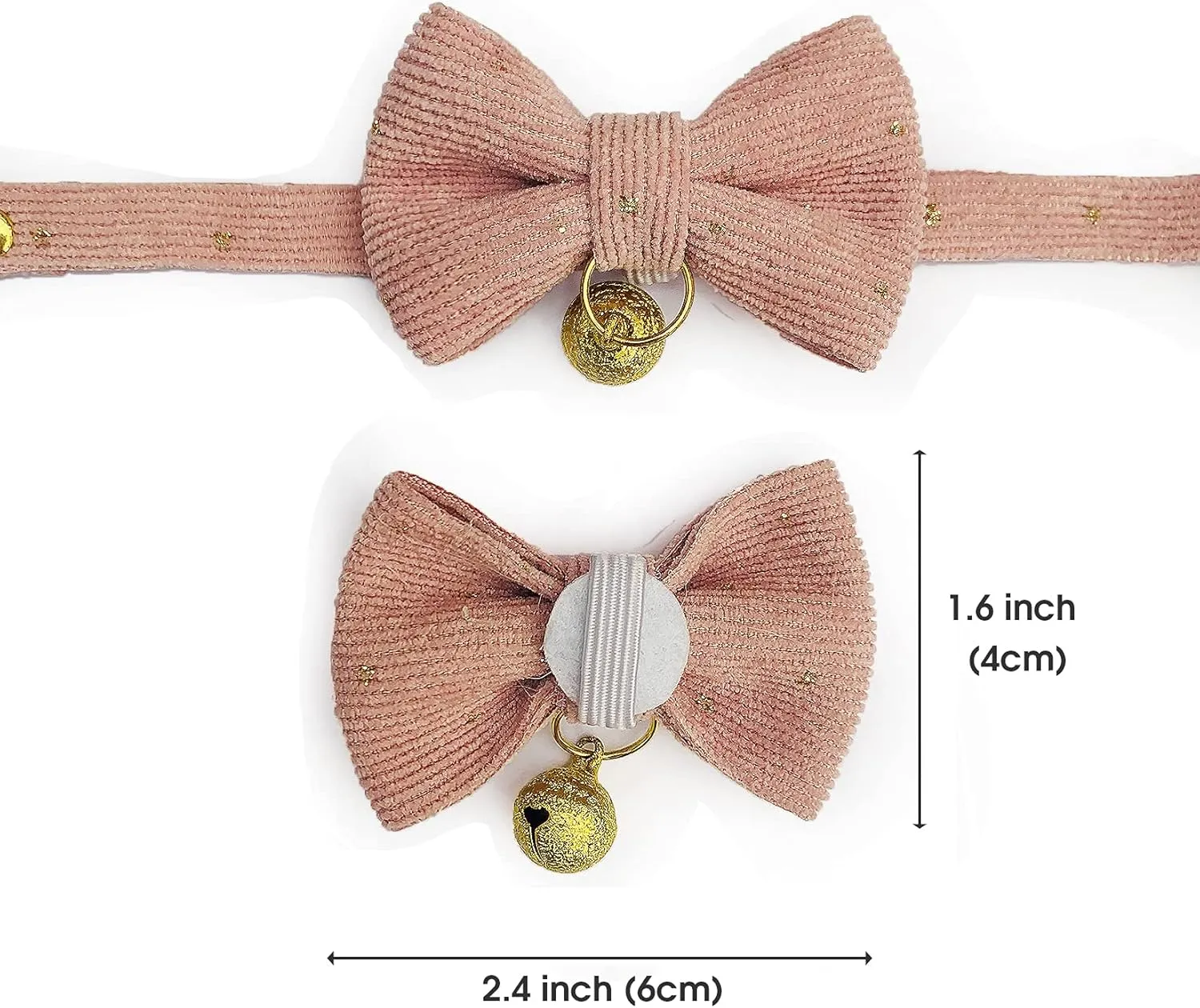 Safety Quick Release Cat Collars, Soft Kitten Collars with Detachable Bow Tie and Bell, Pack of 2, Adjustable 20-30 cm (20-30cm, Pink Cream)