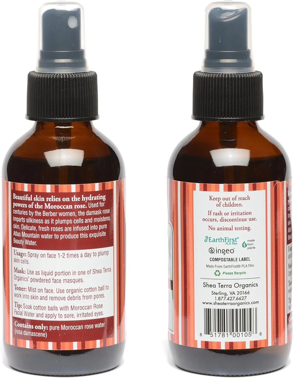 Shea Terra Organics Beauty Water, Toner & Face Mist  Moroccan Damask Rose Hydrosol | Natural Daily Hydrating Toner with Anti-Aging Rose Distillate to Moisturize & Soothe Dry, Inflamed Skin  4 oz