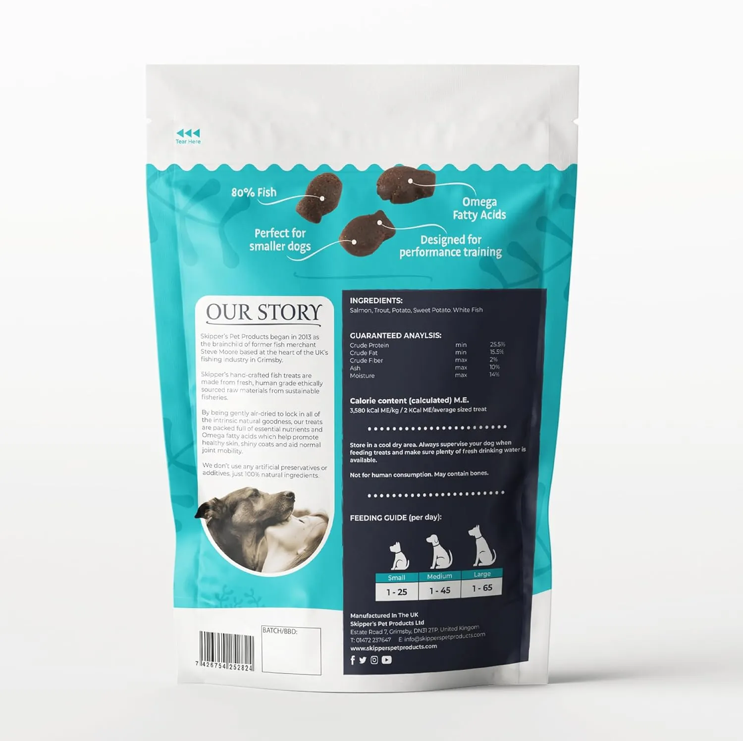 SKIPPER'S Fish Training Treats for Dogs - 80% Steamed Salmon & Trout, Grain Free Puppy Training Treats, All Natural Ingredients No Additives, Good for Digestion, Rich in Omega 3 | 3.5 Oz