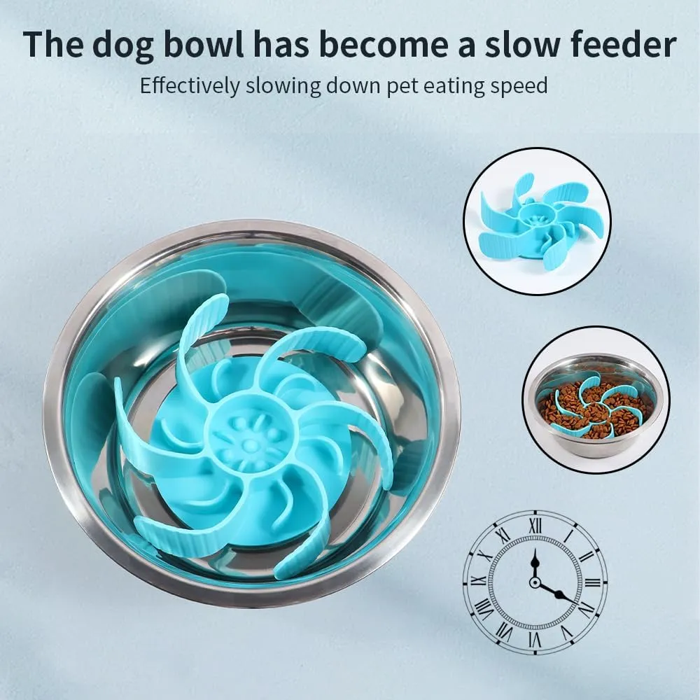 Slow Feeder Dog Bowl Insert with Suction Cups Dog Anti-Choking Slow Eating Feeder Insert for Medium Breed Large Sized Dog, Fit into Basic Bowls and Elevated Dog (Light blue)