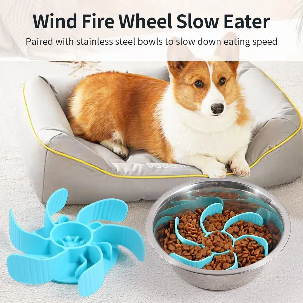Slow Feeder Dog Bowl Insert with Suction Cups Dog Anti-Choking Slow Eating Feeder Insert for Medium Breed Large Sized Dog, Fit into Basic Bowls and Elevated Dog (Light blue)