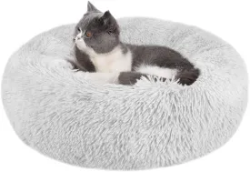 SlowTon Calming Dog Bed for Small Dogs Cats, Donut Cuddler Cozy Warm Anti-Anxiety Dog Cat Cushion Mat, Ultra Soft Fluffy Plush Round Pet Pillow Non-Slip Bottom Machine Washable(Grey,X-Small 20")