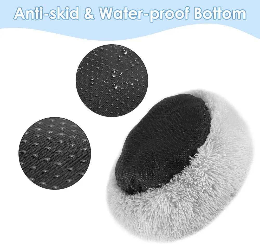 SlowTon Calming Dog Bed for Small Dogs Cats, Donut Cuddler Cozy Warm Anti-Anxiety Dog Cat Cushion Mat, Ultra Soft Fluffy Plush Round Pet Pillow Non-Slip Bottom Machine Washable(Grey,X-Small 20")