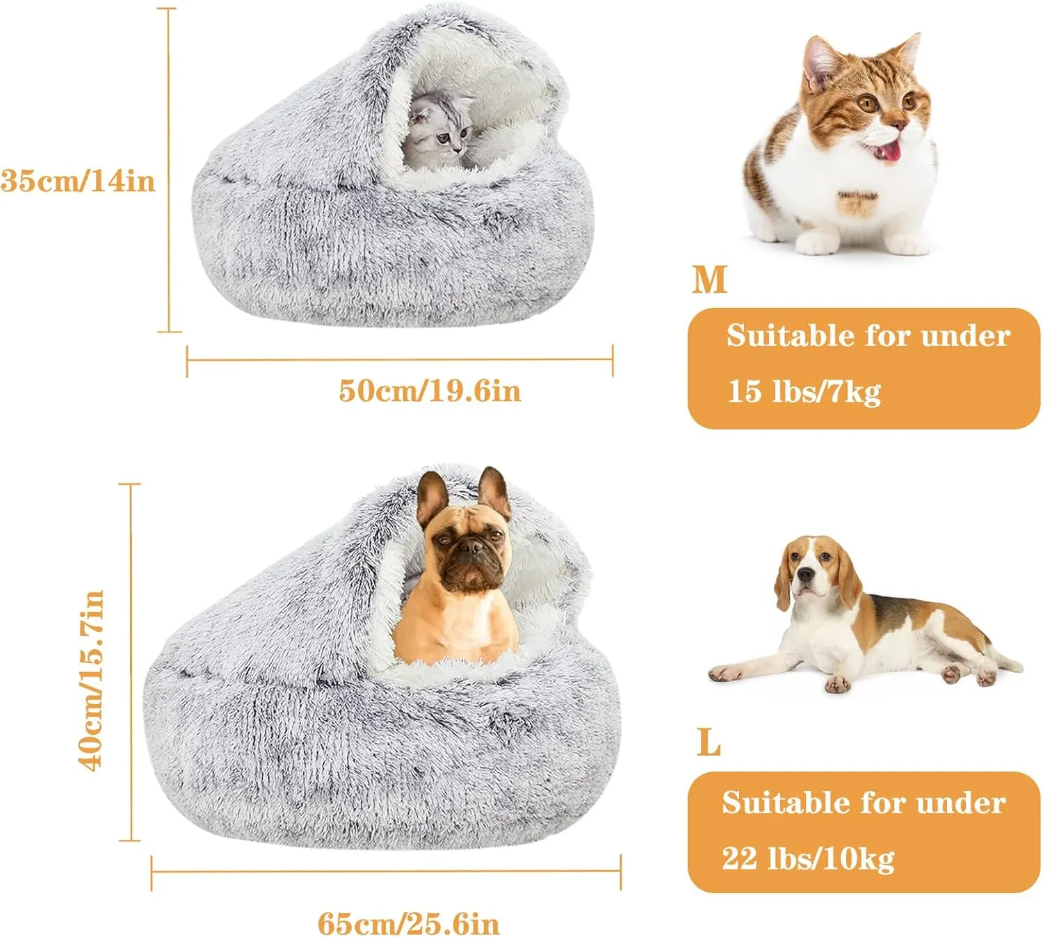 Small Dog Bed, Donut Cuddler Nest Warm Soft Plush Faux Fur Washable Dog Bed with Non-Slip Bottom for Medium Small Dogs Snooze Sleeping Indoor (65cm/25in)