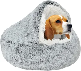 Small Dog Bed, Donut Cuddler Nest Warm Soft Plush Faux Fur Washable Dog Bed with Non-Slip Bottom for Medium Small Dogs Snooze Sleeping Indoor (65cm/25in)