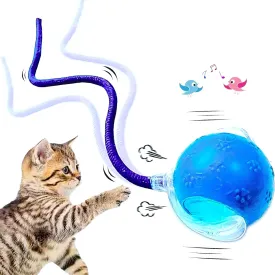 Smart Interactive Cat Toys Moving Ball for Indoor Cats Fast Rolling on Carpet, Chirping Bird Sound & Motion Activate Cat Toys Fun Gift for Cats with Light, USB Rechargeable, Kitty Cat Toy (Blue)
