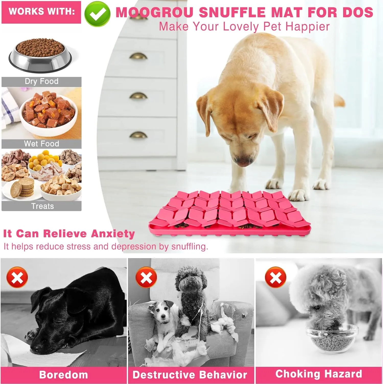 Snuffle Mat for Dogs,Premium Silicone Dog Food Mat 8x13Interactive Feed Game for Boredom,Encourages Natural Foraging Skills and Stress Relief for Medium Pets Smell Training Slow Feed Mat P