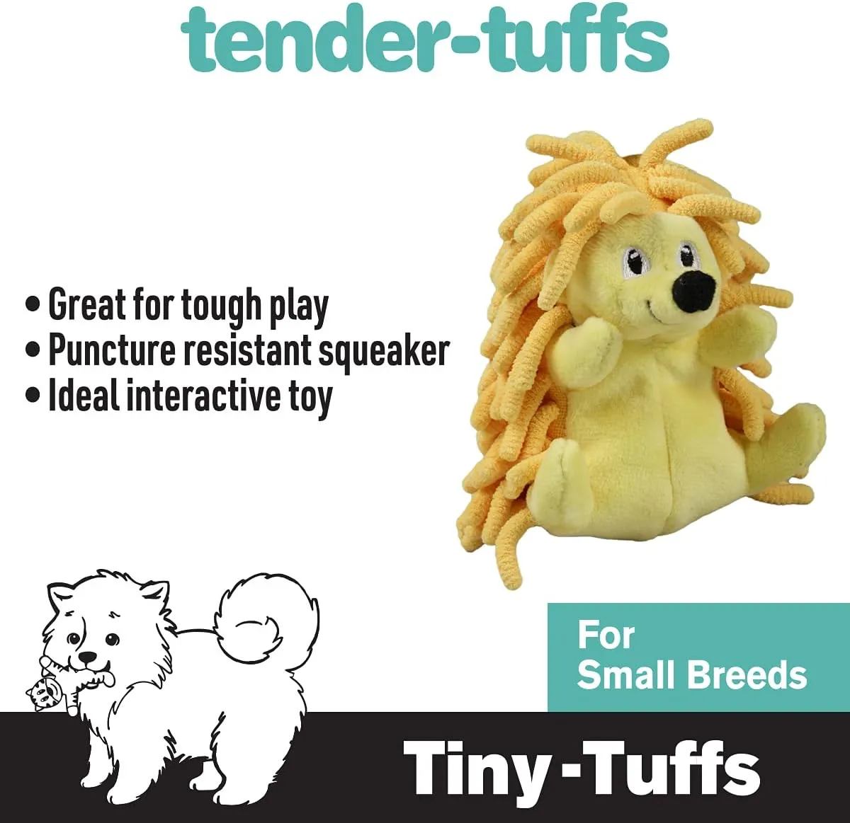 Snuggle Puppy Tender-Tuffs Tiny - Yellow Hedgehog Stuffed Plush Dog Toy with Squeaker - Small Breed Stuffed Cuddly Soft Toy