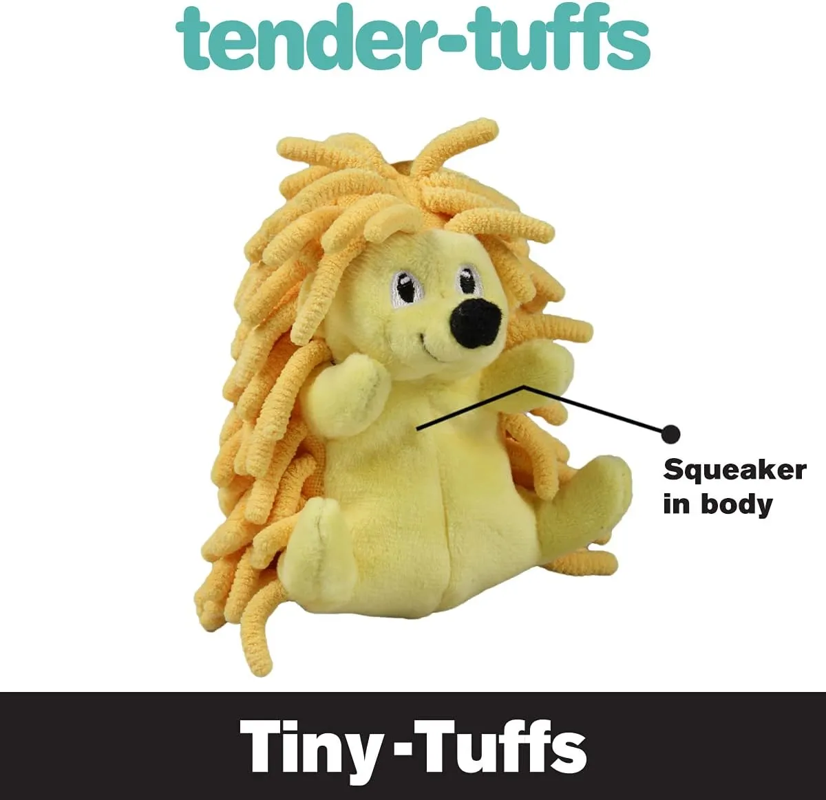 Snuggle Puppy Tender-Tuffs Tiny - Yellow Hedgehog Stuffed Plush Dog Toy with Squeaker - Small Breed Stuffed Cuddly Soft Toy
