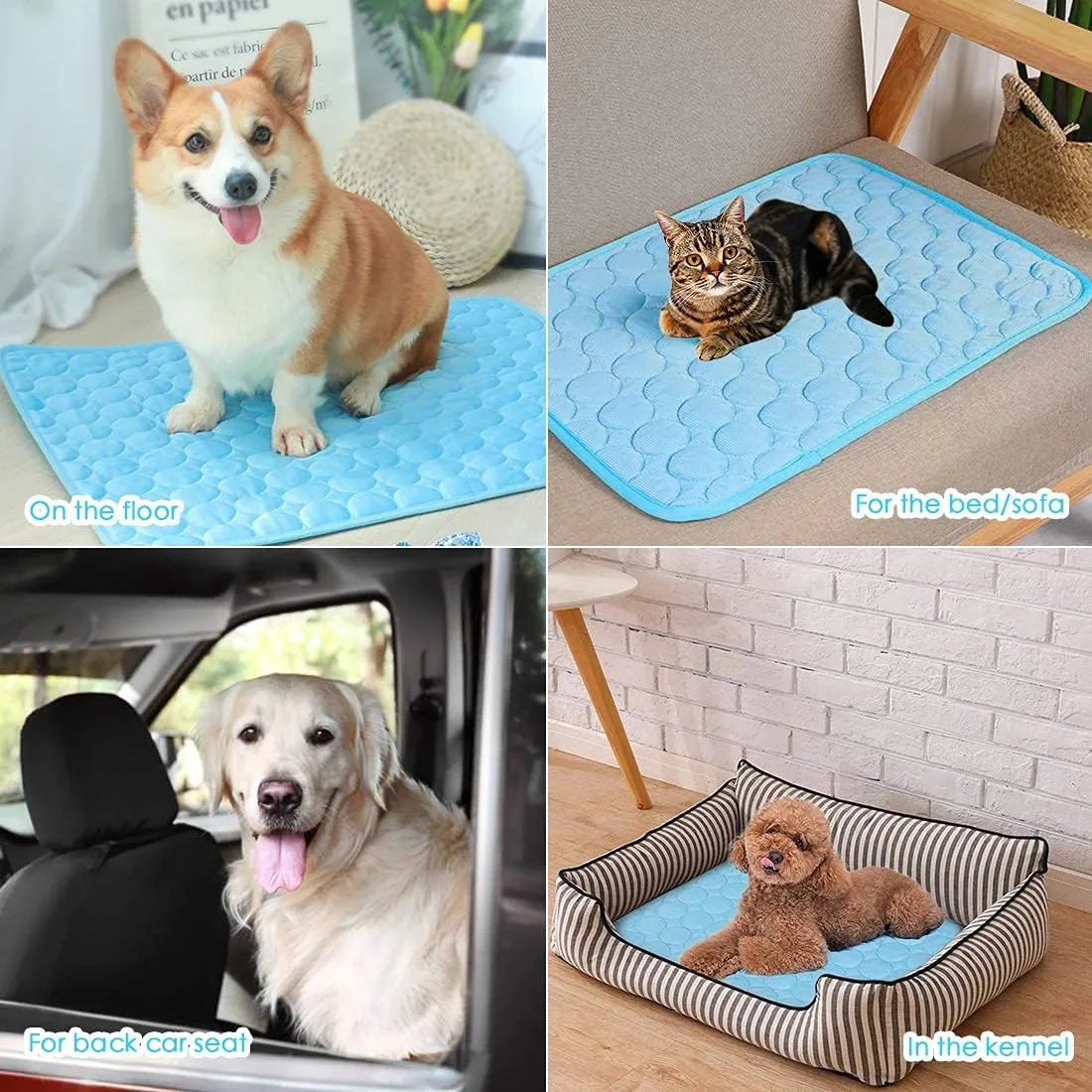 SOMOYA Dog Self Cooling Mat Pet Washable Cooling Pads Blanket Sleeping Kennel Mat,Ice Silk Sleep Mat Pad Non-Toxic Breathable Sleep Bed Beach for Large Dogs Cats (Blue, 39.4x59 in)