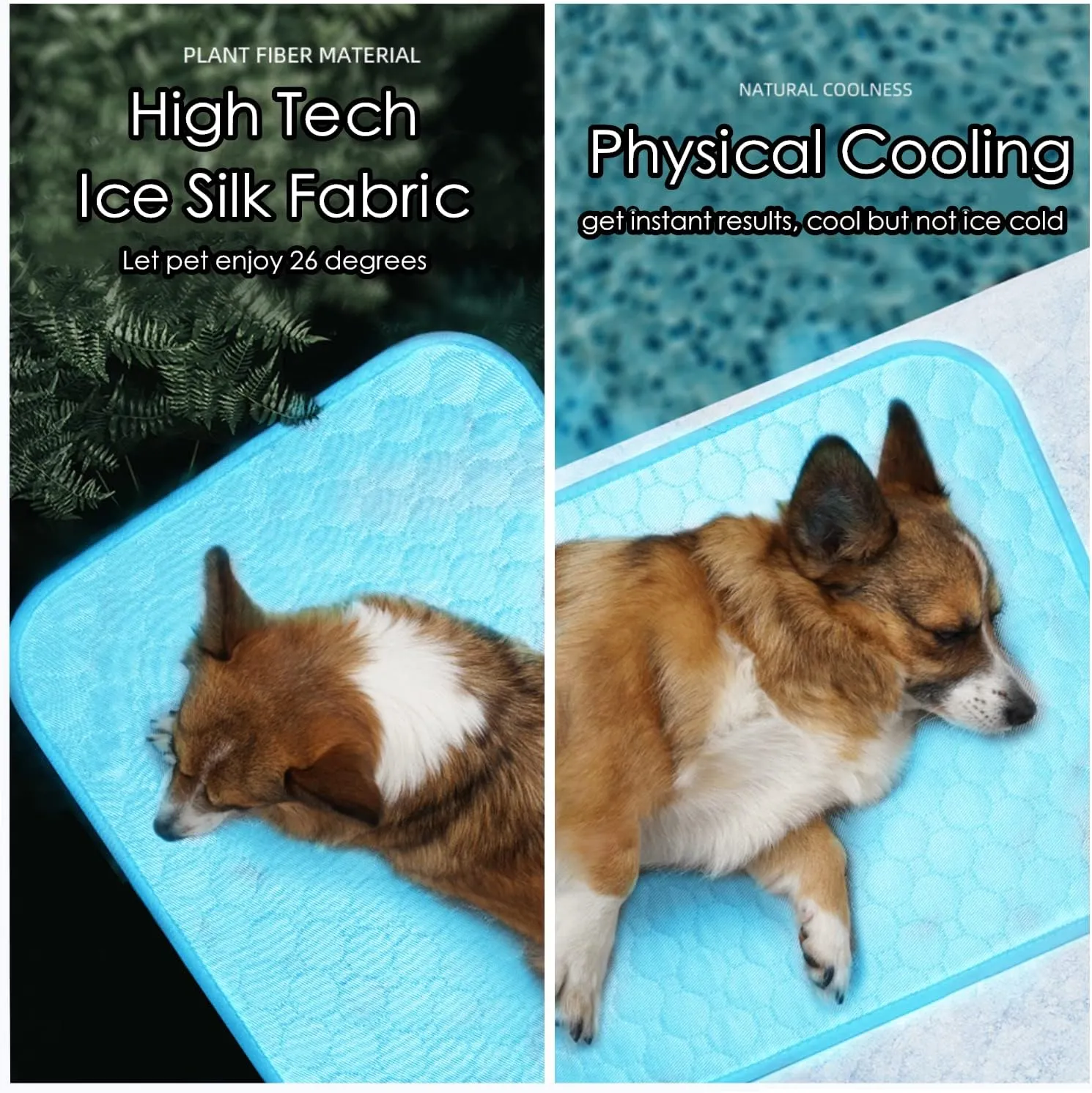 SOMOYA Dog Self Cooling Mat Pet Washable Cooling Pads Blanket Sleeping Kennel Mat,Ice Silk Sleep Mat Pad Non-Toxic Breathable Sleep Bed Beach for Large Dogs Cats (Blue, 39.4x59 in)