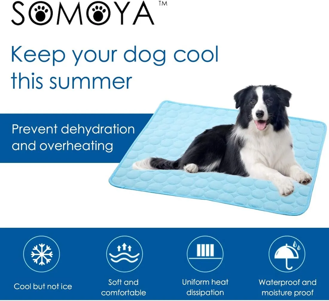 SOMOYA Dog Self Cooling Mat Pet Washable Cooling Pads Blanket Sleeping Kennel Mat,Ice Silk Sleep Mat Pad Non-Toxic Breathable Sleep Bed Beach for Large Dogs Cats (Blue, 39.4x59 in)