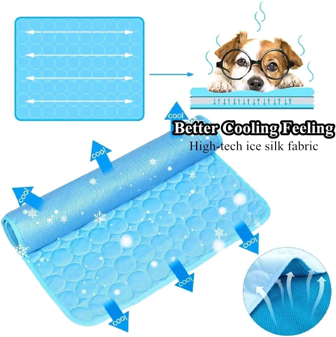 SOMOYA Dog Self Cooling Mat Pet Washable Cooling Pads Blanket Sleeping Kennel Mat,Ice Silk Sleep Mat Pad Non-Toxic Breathable Sleep Bed Beach for Large Dogs Cats (Blue, 39.4x59 in)