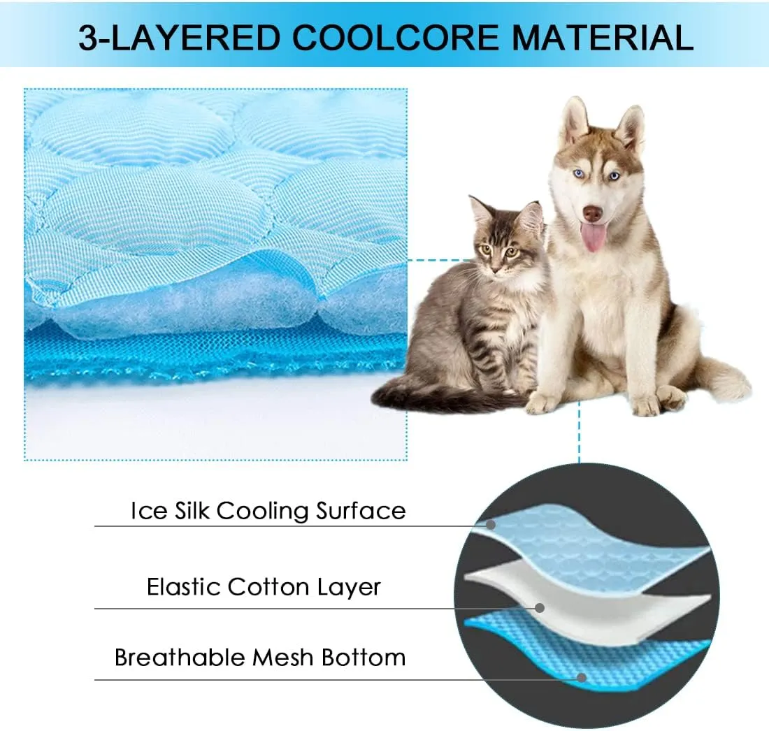 SOMOYA Dog Self Cooling Mat Pet Washable Cooling Pads Blanket Sleeping Kennel Mat,Ice Silk Sleep Mat Pad Non-Toxic Breathable Sleep Bed Beach for Large Dogs Cats (Blue, 39.4x59 in)