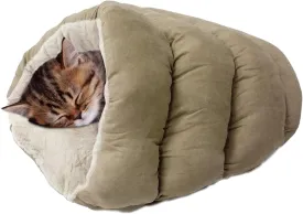 SPOT Sleep Zone Cuddle Cave, Cat Cave Bed for Indoor Cats and Mini Dogs, Durable and Washable, Comfortable for Kittens and Puppies Under 10lbs and 12in Long, Tan Color