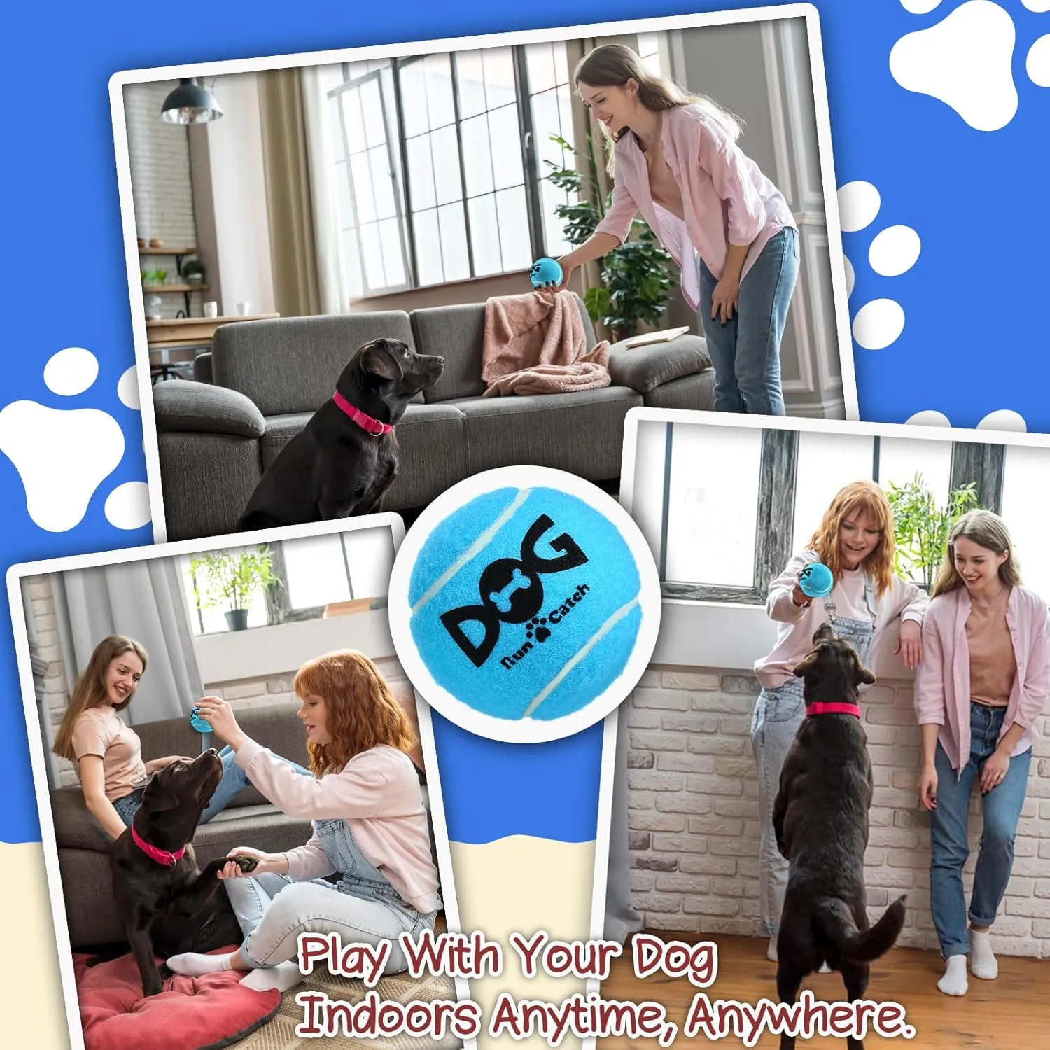 Squeaky Dog Balls - Squeaky Tennis Balls for Dogs, Blue | Medium - 2.5'', 4Pack