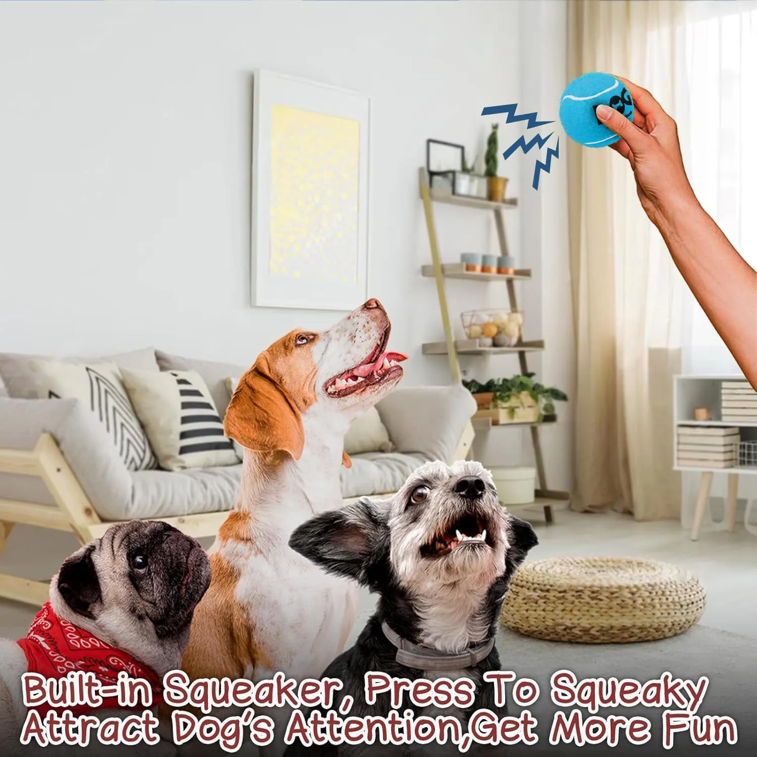 Squeaky Dog Balls - Squeaky Tennis Balls for Dogs, Blue | Medium - 2.5'', 4Pack