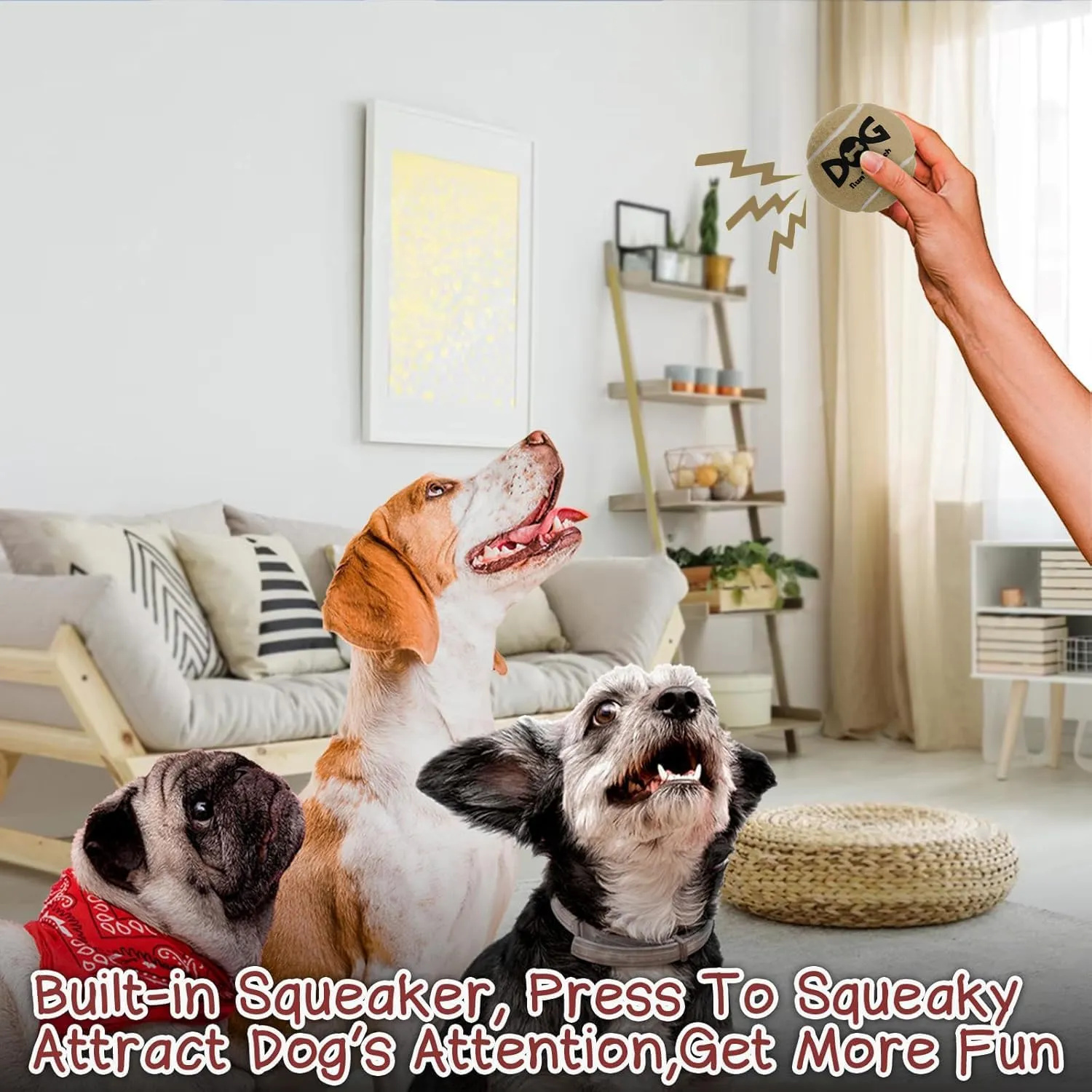 Squeaky Dog Balls - Squeaky Tennis Balls for Dogs, Brown | Medium - 2.5'', 4Pack