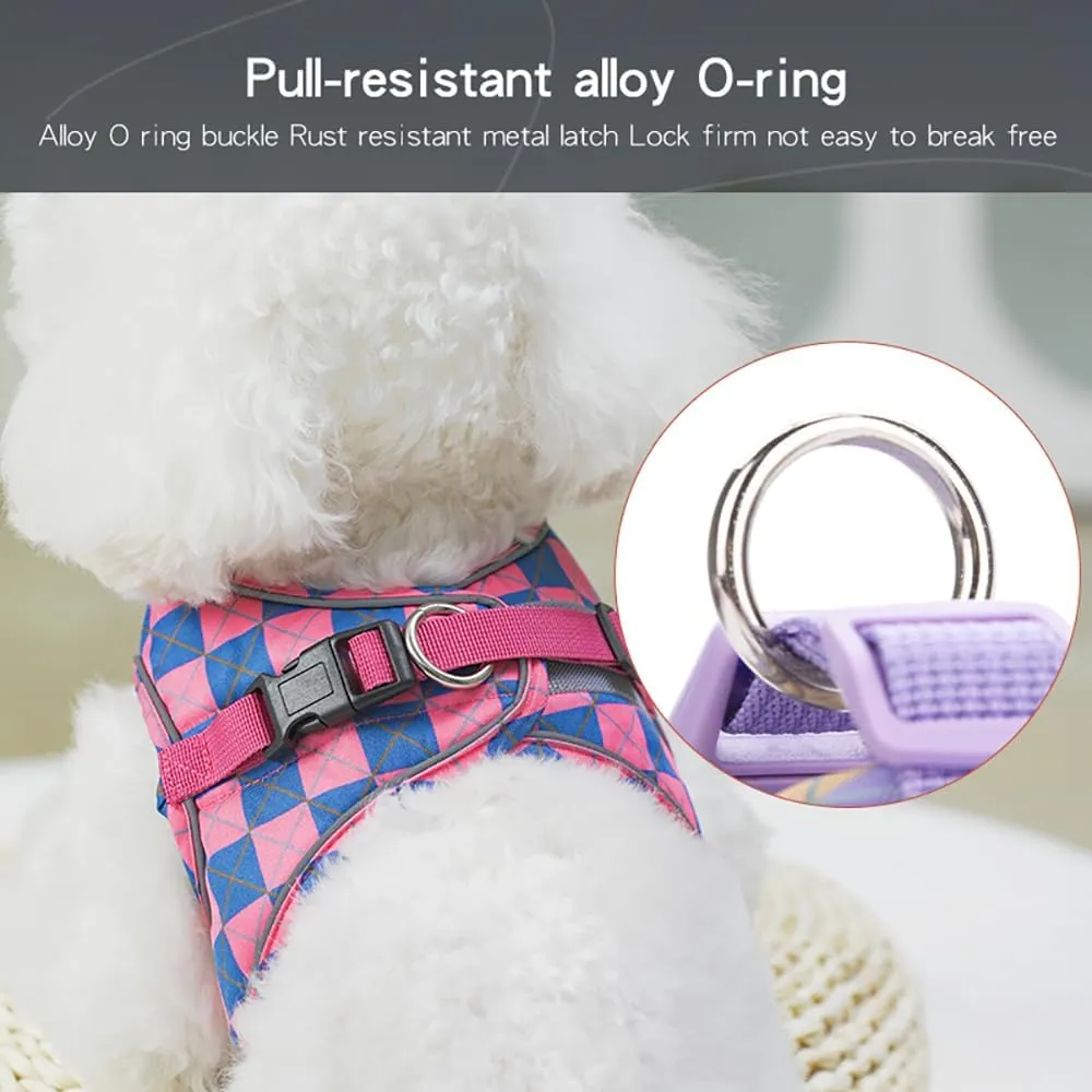 Step in Dog Harness and Leash Set, Plaid Adjustable Easy Walk Puppy Harnesses, Soft Mesh Pet Vest Harness Small Size Dog Adjustable No Pull Dog Harness for Small Medium Dogs(Blue Pink, XS)