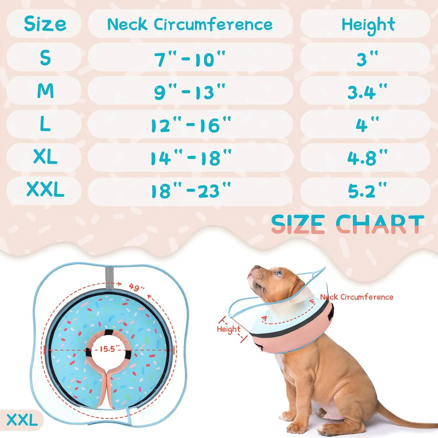 Supet Raised Inflatable Dog Cone Collar to Stop Licking, Soft Dog Cone Alternative After Surgery, Doggie Neck Donut Collar for Small Medium Large Dogs