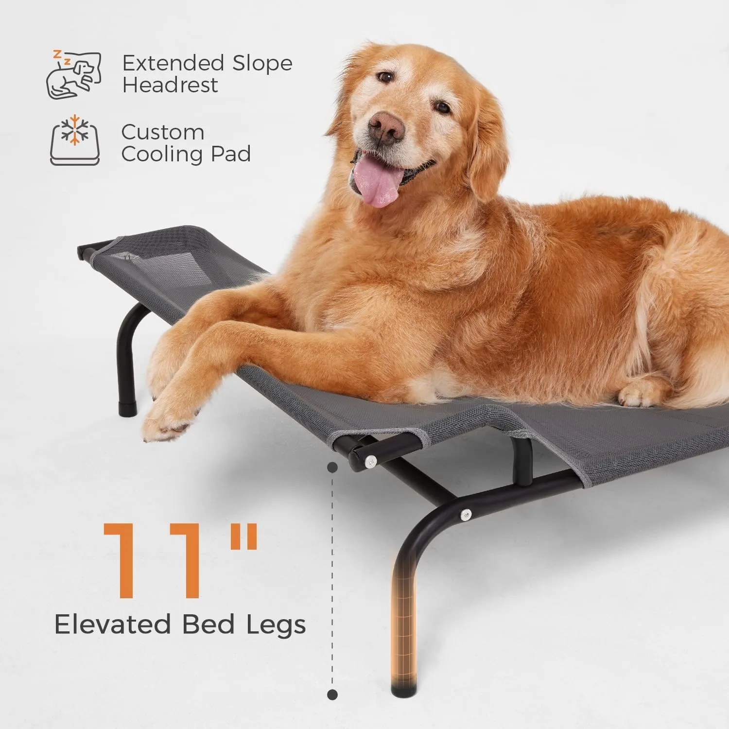 Sweetnight Elevated Dog Bed - Original Headrest Design | Frame with Breathable Mesh & Non-Slip Feet | Elevated Hammock Bed for Medium Dogs, Indoor & Outdoor, Grey, 43 inches