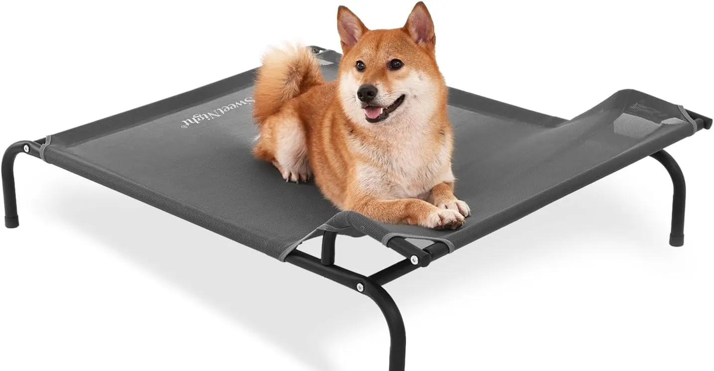 Sweetnight Elevated Dog Bed - Original Headrest Design | Frame with Breathable Mesh & Non-Slip Feet | Elevated Hammock Bed for Medium Dogs, Indoor & Outdoor, Grey, 43 inches