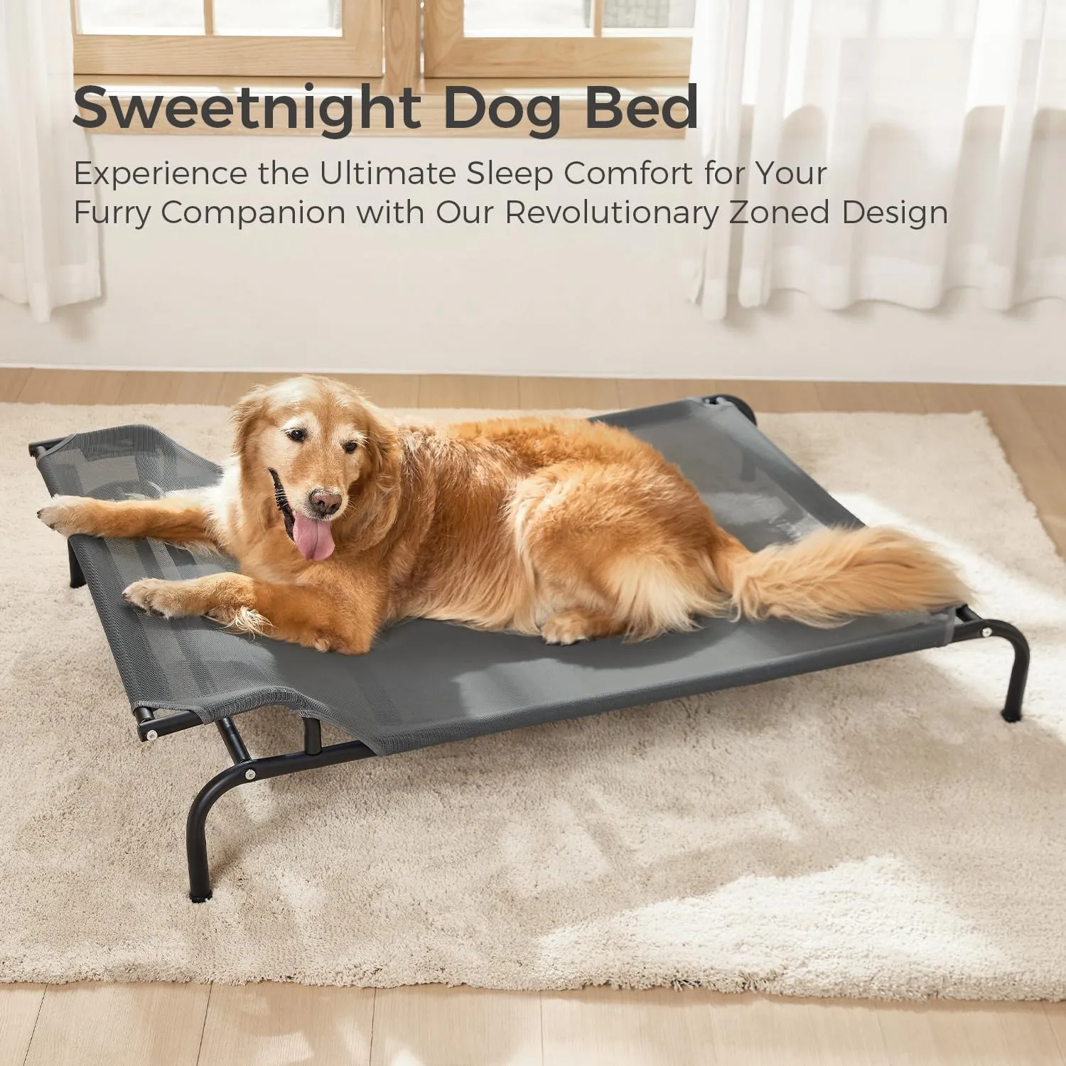 Sweetnight Elevated Dog Bed - Original Headrest Design | Frame with Breathable Mesh & Non-Slip Feet | Elevated Hammock Bed for Medium Dogs, Indoor & Outdoor, Grey, 43 inches