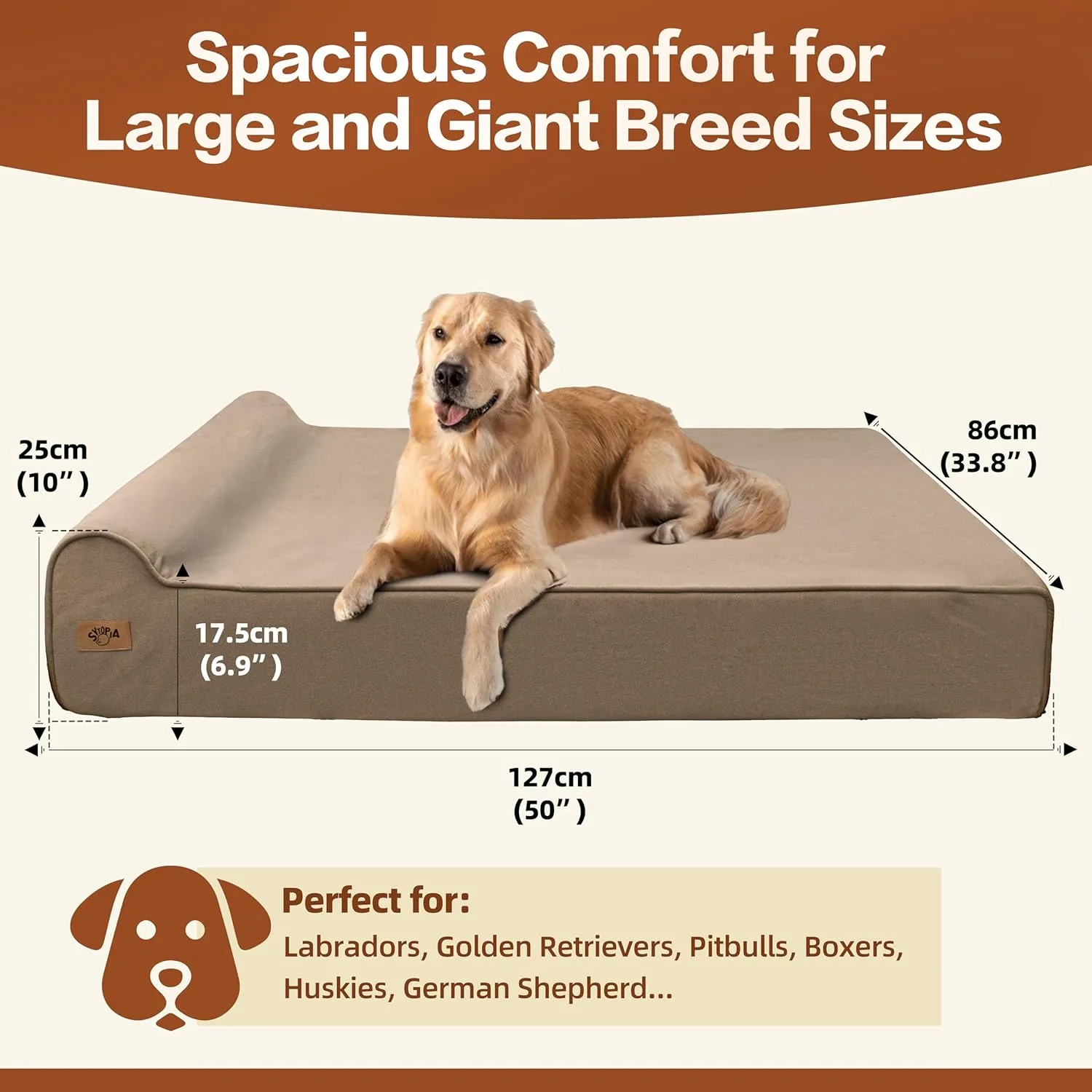 Sytopia XXL Memory Foam Dog Bed, 7 Inch Thick Extra Large Orthopedic Couch for Senior Dogs Over 100 Pounds, Water Resistant and Washable Cover, Liner, Grey