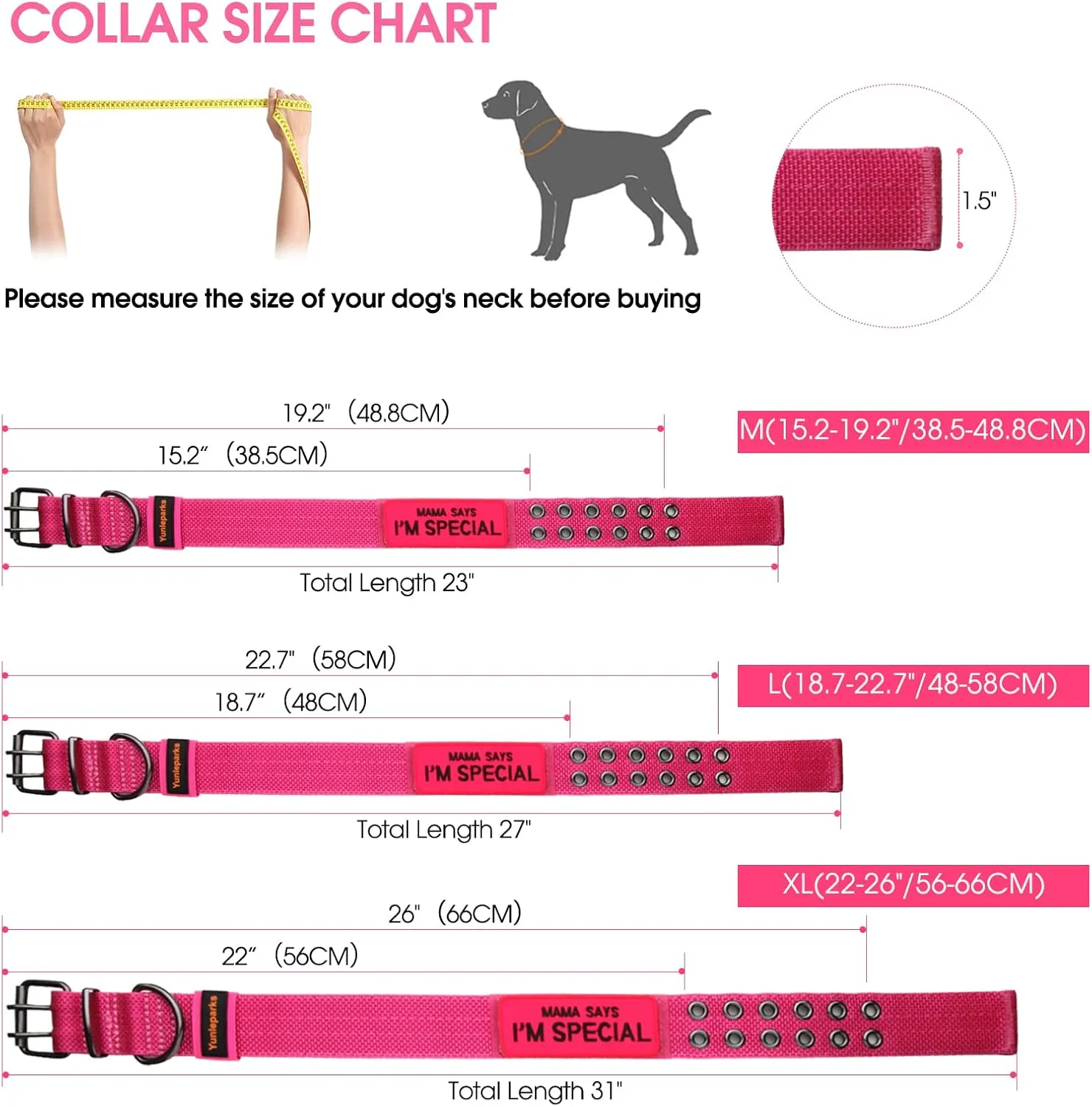 Tactical Collar for Medium Large Dogs, Heavy Duty Metal Buckle, Soft Neoprene Padded, Nylon Wide(Large, Pink)