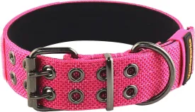 Tactical Collar for Medium Large Dogs, Heavy Duty Metal Buckle, Soft Neoprene Padded, Nylon Wide(Large, Pink)