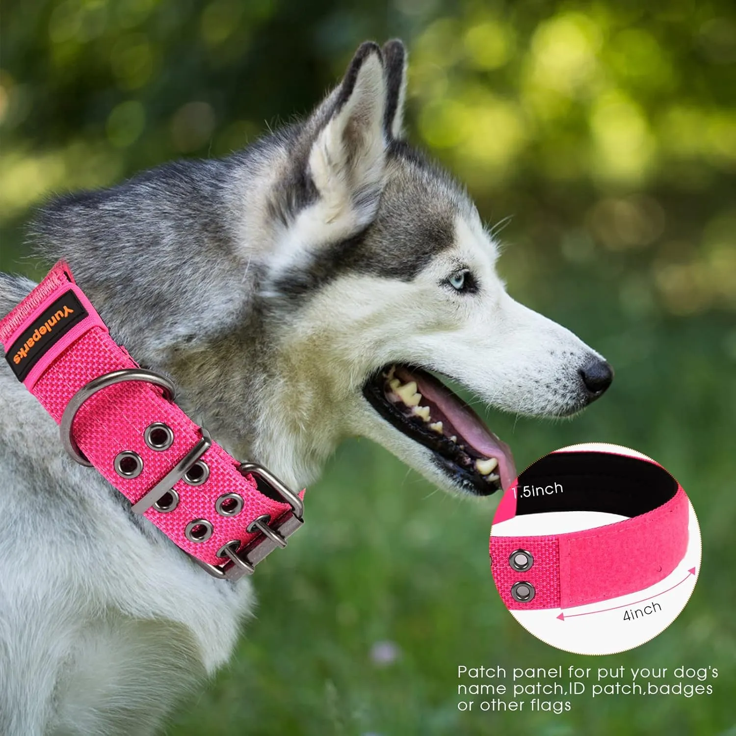 Tactical Collar for Medium Large Dogs, Heavy Duty Metal Buckle, Soft Neoprene Padded, Nylon Wide(Large, Pink)