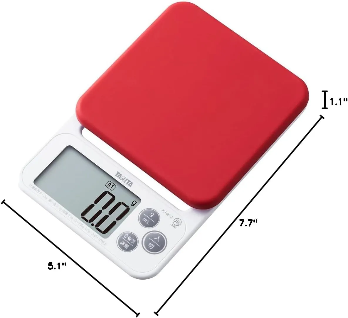 Tanita KJ-212 RD Cooking Scale with Removable and Washable Silicone Cover, Measures Up to 4.4 lbs (0.1 g) Units, Includes Hook Hole, Convenient Storage, Digital Scale, Red