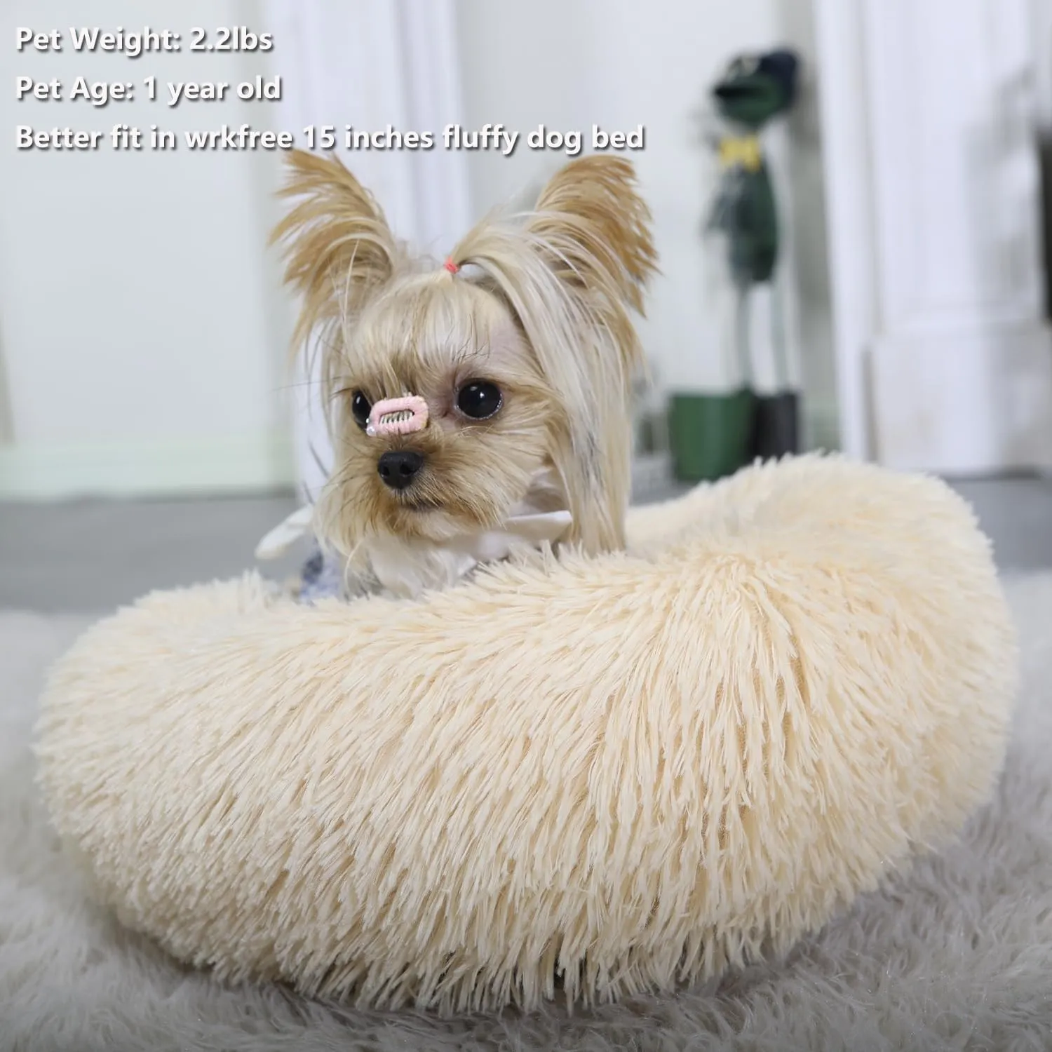 Tiny Dog Bed Extra Small Washable 15 inches Beige Donut Soft Small Dog Bed,Calming Anti Anxiety Round Fits up to 5 lbs Warm Comfort Pets Beds for Puppy Dogs Indoor