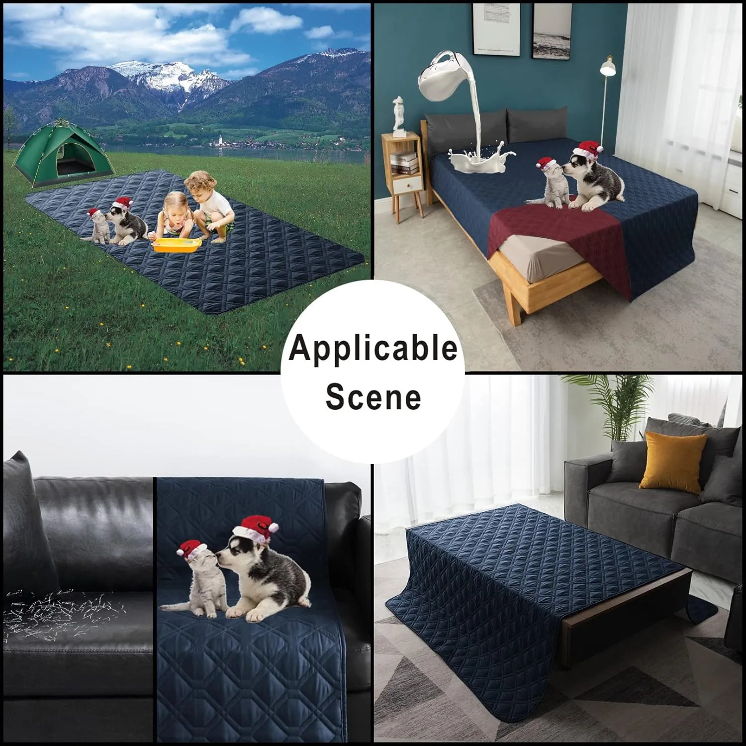 Topthumbs100% Waterproof Dog Bed Cover 102x82 inch Reversible Changing Pad Reusable Camping Mat for Kids/Pet/Dog/Cat Washable Geometric Embroidery Blanket Patchwork Navy Burgundy