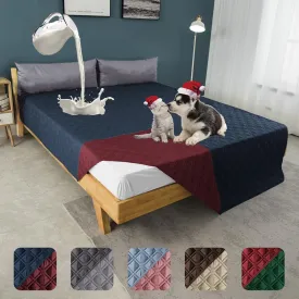 Topthumbs100% Waterproof Dog Bed Cover 102x82 inch Reversible Changing Pad Reusable Camping Mat for Kids/Pet/Dog/Cat Washable Geometric Embroidery Blanket Patchwork Navy Burgundy