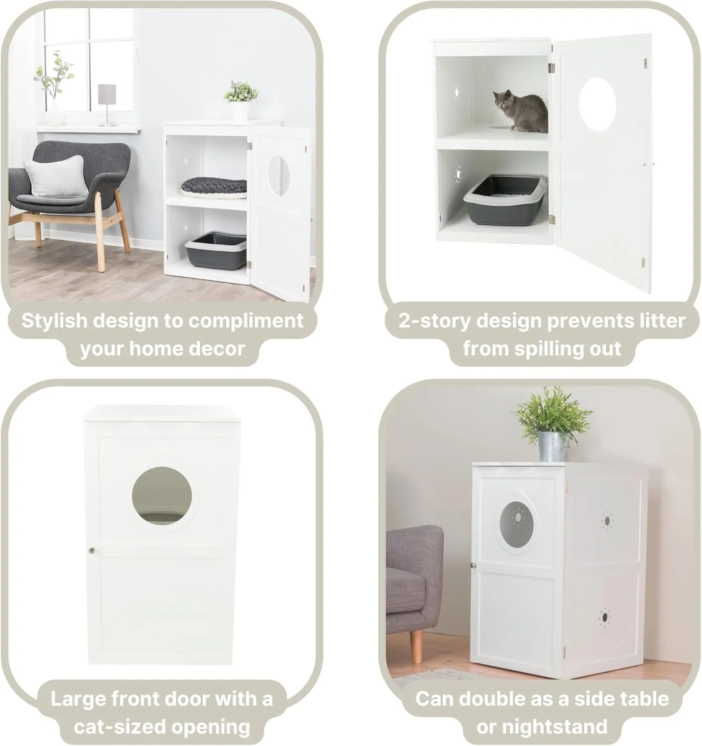 TRIXIE 2 Story Furniture Litter Box Enclosure (White), Hidden Litter Box for Cats, Double Layer, Big Front Door for Easy Cleaning, Large Hole for Easy Entry, Use as Side Table or Nightstand