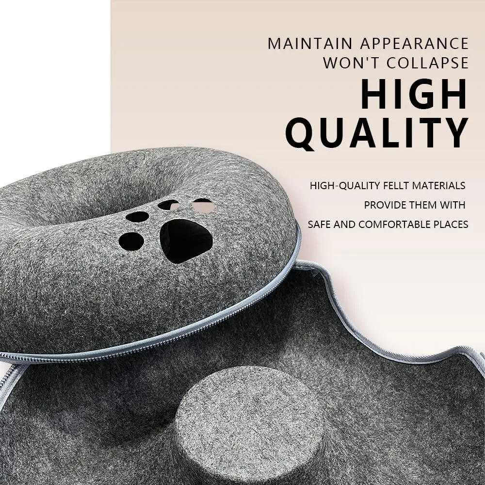 Tunnel nest, Donut nest, Fun Ventilation Peephole, Detachable Zipper cat Bed, Felt Washable, All Season Universal cat Bed Suitable for Cats (Dark Gray, Small)