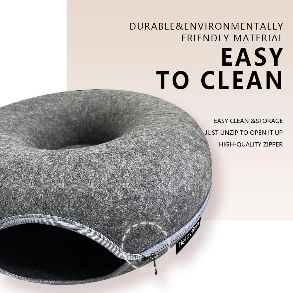 Tunnel nest, Donut nest, Fun Ventilation Peephole, Detachable Zipper cat Bed, Felt Washable, All Season Universal cat Bed Suitable for Cats (Dark Gray, Small)