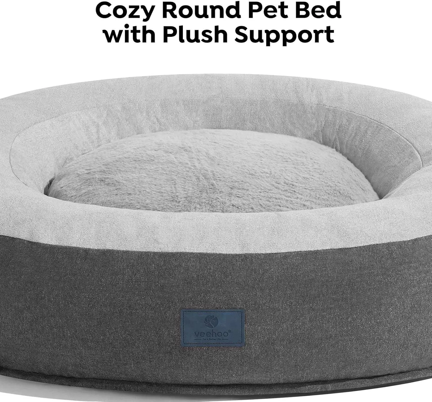 Veehoo Calming Donut Cat Dog Bed, Round Dog Cushion Bed Anti-Anxiety Donut Cuddler Warming Cozy Soft Pet Bed Mashine Washable for Small Medium Dogs and Cats, 23.6inches Smoke Gray