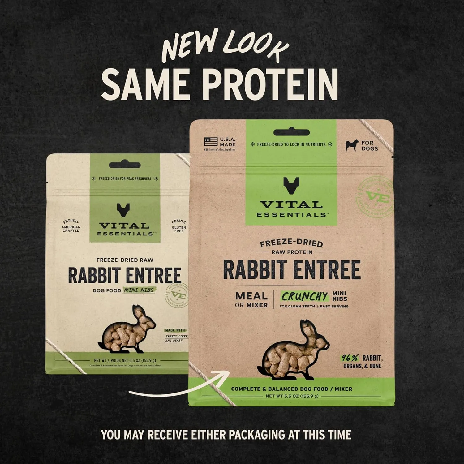 Vital Essentials Freeze-Dried Raw Rabbit Entree & Mixer Dog Food Crunchy Mini Nibs, 5.5 oz